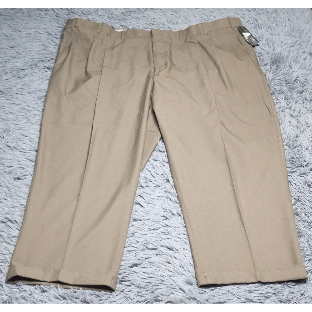 J Ferrar Pleated Dress Pants Mens 50x28 Hemmed Tan Khaki Extender Waist